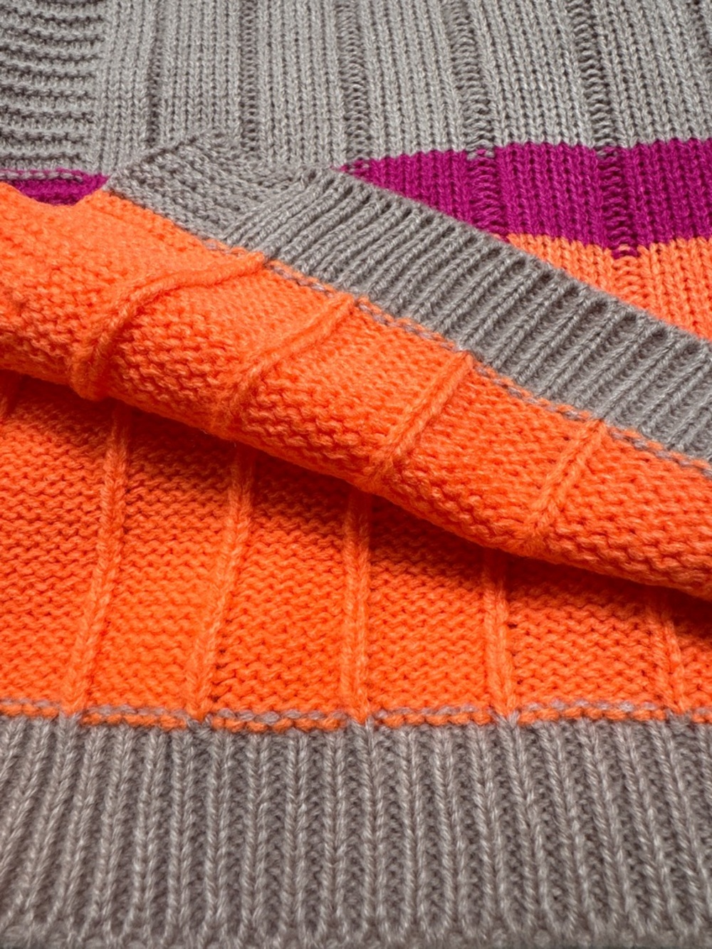 πHPπ Boutique NWOT Striped Knit Open Cardigan π Taupe Neon Orange & Magenta - Picture 11 of 13